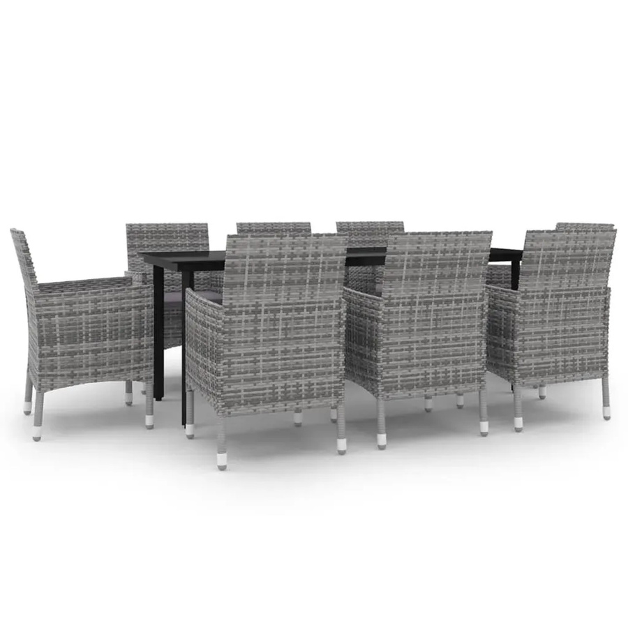vidaXL 9-teilige Garten-Essgruppe aus Poly Rattan und Glas in Grau mit Auflagen - Bild 2
