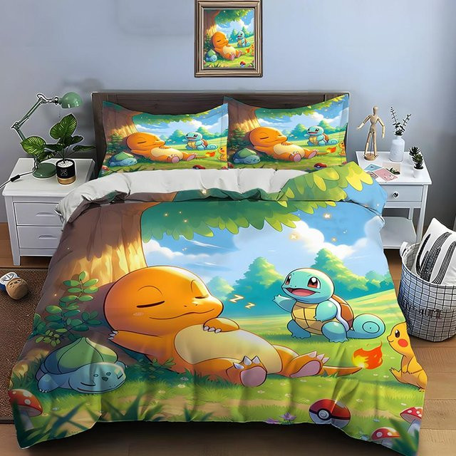 Pokémon Glurak Bettwäsche Set aus Mikrofaser mit Motivdruck, 3-teilig, Mehrfarbig, B/H: 228 x 228 cm - Bild 1