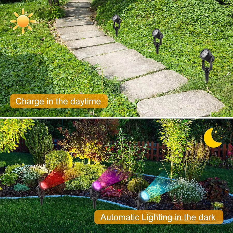 Crepow Solar Gartenstrahler RGB mit Farbwechsel, IP65 Wasserdicht, Schwarz, Outdoor Landschaftsbeleuchtung für Baum und Wand - Bild 4