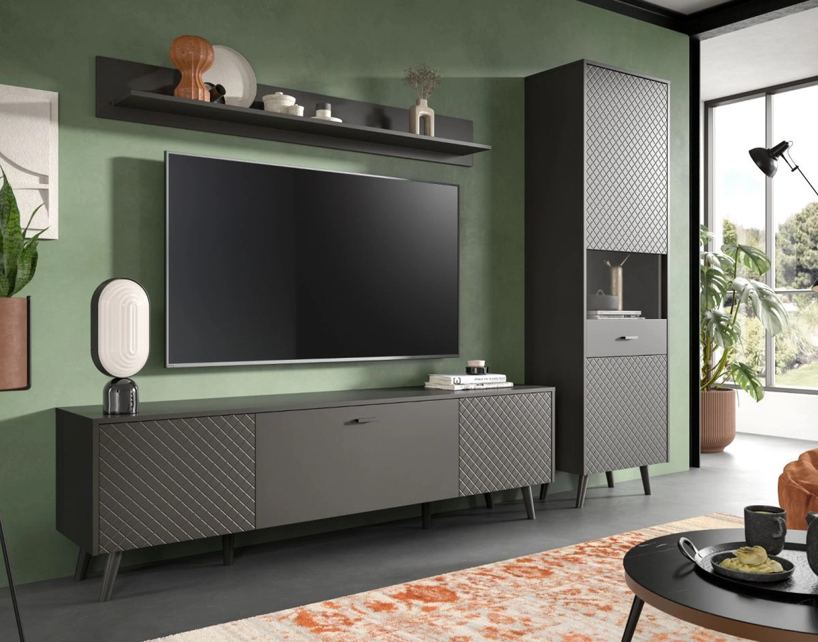 Wohnwand Madea von Inn.Furn in Grau Matt mit Vitrine und Lowboard, Breite: 258 cm - Bild 2