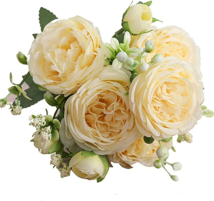 TOMTOP JMS 3 Bündel Künstliche Persische Rosen in Gelb und Creme, Handgebundene Textil-Rosenblumenstrauß zur Dekoration für Hochzeit und Wohnzimmer - Bild 1