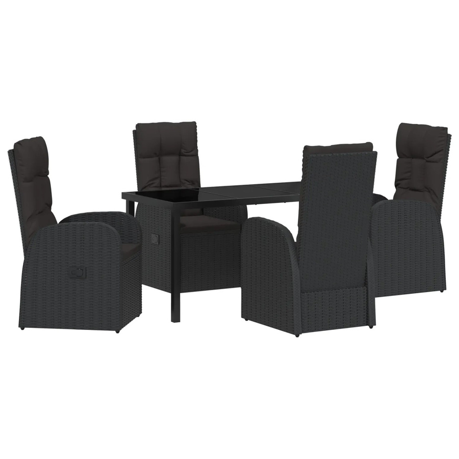 vidaXL Garten Essgruppe aus Poly Rattan und Stahl in Schwarz mit 5 Teilen und Glasplatte - Bild 2