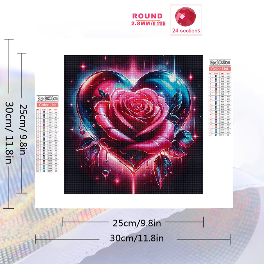 Evershine 5D Diamant-Stickerei Blumenbild mit Rose und Liebesherz als Strass-Gemälde und Mosaik-Illustration - Bild 2