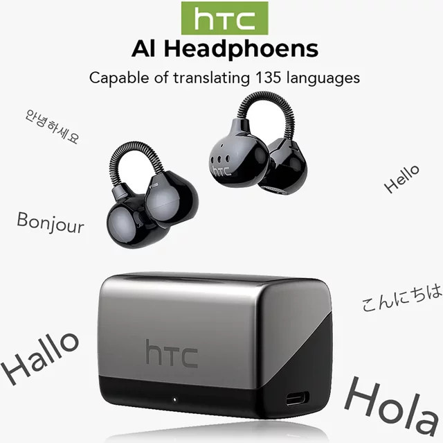 HTC NE67 Bluetooth V6.0 Ohrhörer mit AI-Übersetzer, TWS Ohrclip Kabellose Kopfhörer in Schwarz mit Hängekette - Bild 1