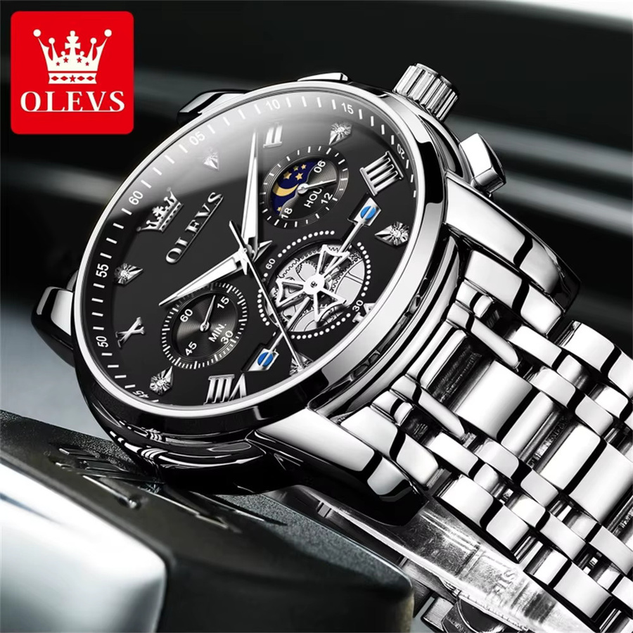 OLEVS Armbanduhr Chronograph, Quarz, Gold, Edelstahl, Herren - Bild 3