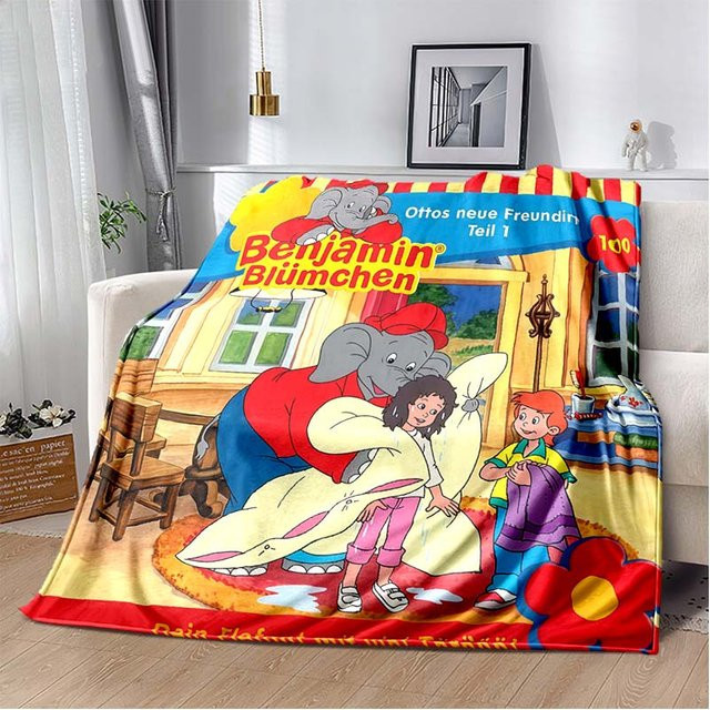 Benjamin Blümchen Flanelldecke für Kinder, bunte Cartoon Überwurfdecke aus Polyester, B/B: 80 x 120 cm - Bild 1