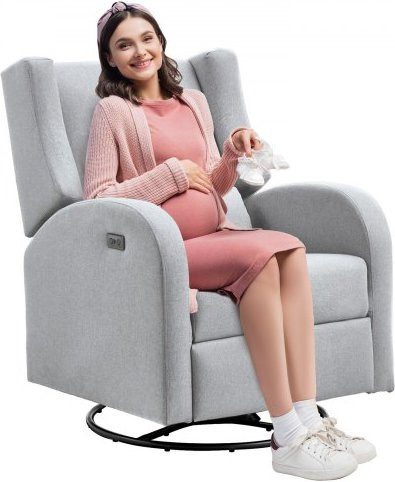 VEVOR Elektrischer Relaxsessel mit Schwenkfunktion und Glider, Polsterstuhl in Hellgrau mit verstellbarem Winkel und Armlehnen für Wohnzimmer und Schlafzimmer - Bild 1