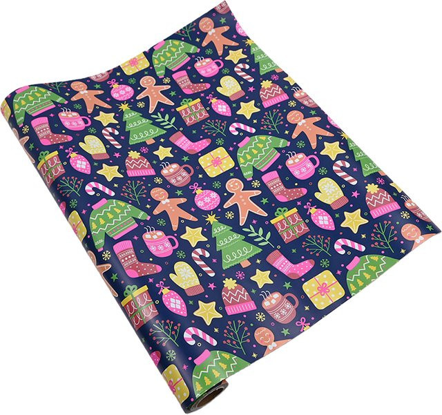 Buntes Weihnachts-Geschenkpapier mit Lebkuchenmann-Motiv aus Kraftpapier als Jumbo-Rolle - Bild 1