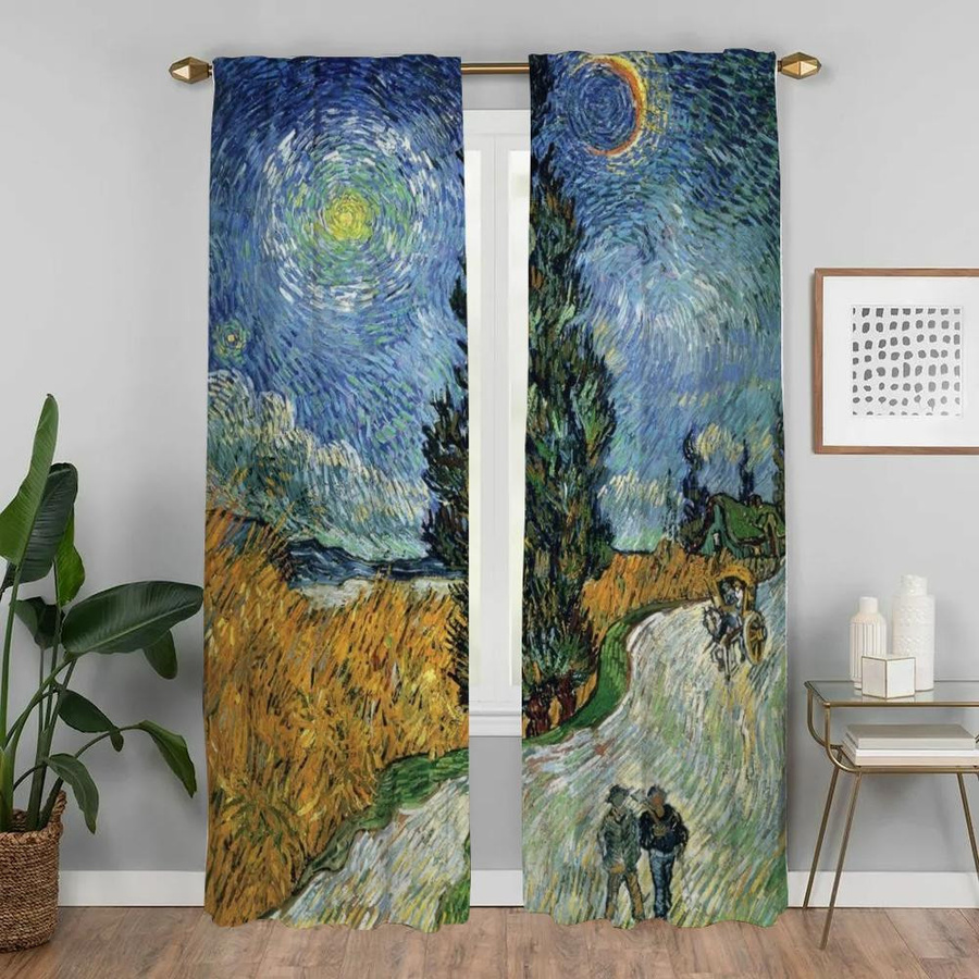 Halloween Verdunklungsvorhänge im Van Gogh Stil, 2er-Set, Mehrfarbig, Breite: 60 cm, Höhe: 90 cm - Bild 2