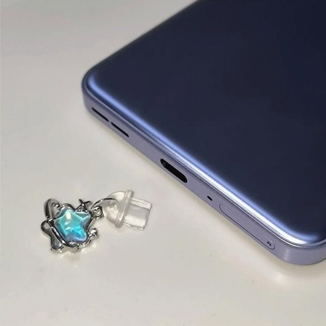 Diamant Stern Handy Staubschutz Stecker Anhänger in Pink für iPhone Samsung Huawei Xiaomi mit USB-C Anschluss - Bild 1
