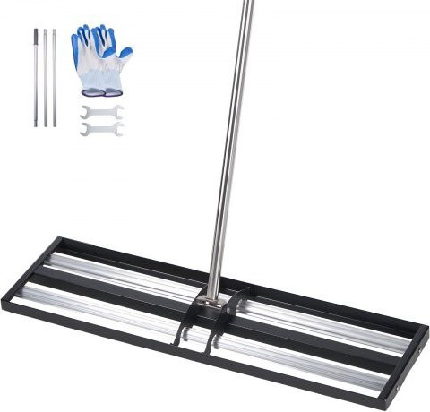 VEVOR Rasen Nivellierrechen mit Walze und extra langem Stiel aus Edelstahl und Aluminiumlegierung, Schwarz, B: 76,3 cm, T: 25,5 cm, H: 210 cm - Bild 1