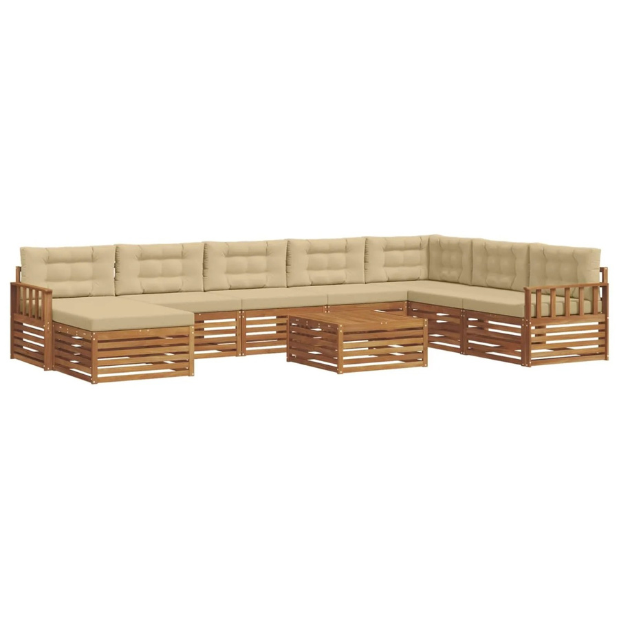 vidaXL Sofagarnitur 9-teilig aus Akazie Massivholz in Natur und Beige mit UV-beständigen Polstern und Armlehnen in U-Form - Bild 2
