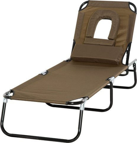 Outsunny Gartenliege mit Gesichtsöffnung und verstellbarer Kopfstütze in Braun, L x B x H: 190 x 56 x 28 cm - Bild 6