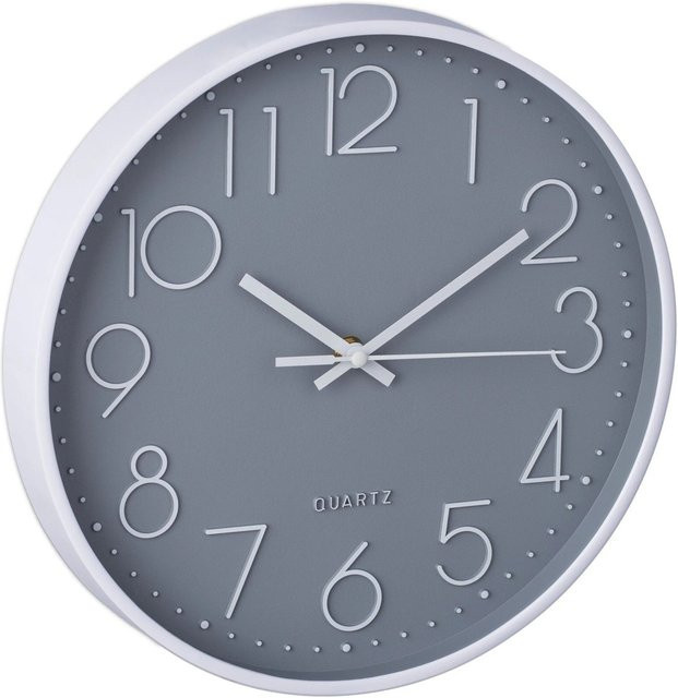 Relaxdays Wanduhr modern in Grau und Weiß mit Glas und Kunststoff, Durchmesser: 30 cm, Tiefe: 4 cm - Bild 1