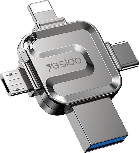 Yesido FL15 USB-Flash-Drive Externer Speicher mit USB-A, Lightning, USB-C und microUSB, 128 GB, Silber - Bild 1