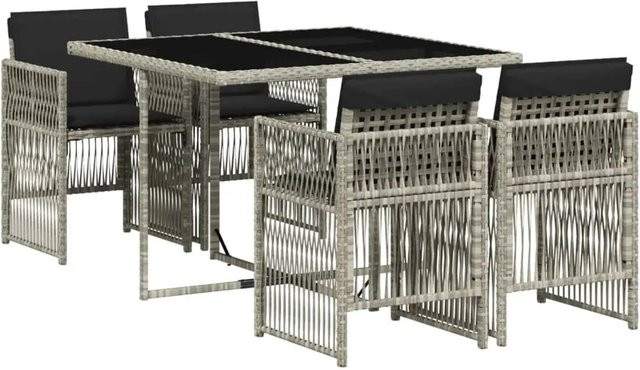 vidaXL 5-teilige Garten-Essgruppe aus Poly-Rattan mit Kissen in Anthrazit und Hartglas-Tischplatte - Bild 1