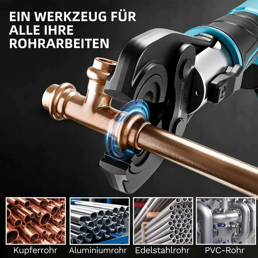 SWANSOFT 22KN Crimpwerkzeug Ersatzset in Schwarz für elektrische Rohrcrimpzangen TH16 TH20 TH26 TH32 sowie V12 V15 V18 V22 V28 zur Bearbeitung von Kupferrohren, Aluminiumrohren, Edelstahl und PVC-Schläuchen - Bild 2