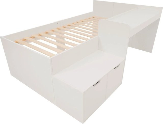 KOMHTOM Kinderbett aus Kiefer-Massivholz mit Schreibtisch, Schubladen und Lattenrost, Weiß, B/T/H: 200 x 90 x 137 cm - Bild 1
