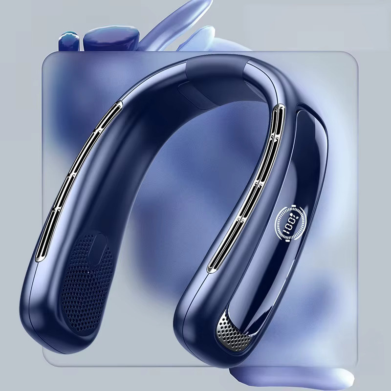 Lenovo Tragbarer Nackenventilator mit Smart Digital Display, 15000mAh, USB-aufladbar, Blattlos und Geräuscharm, Blau - Bild 6