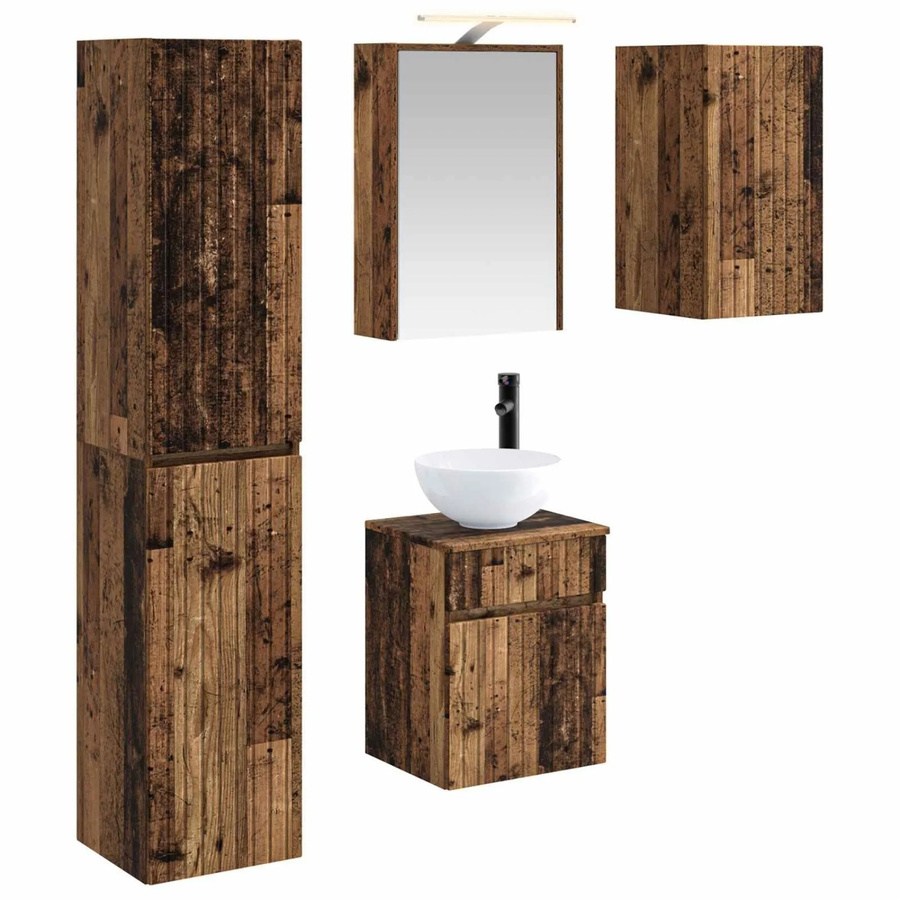 vidaXL Badezimmerschrank-Set 5-teilig aus Altholz in Braun mit LED-Beleuchtung, B/T/H: 43 x 16 x 62,5 cm - Bild 2