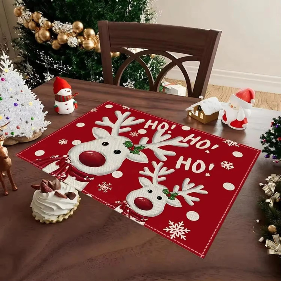 VIKAMA 4er Set Weihnachts-Tischsets mit Rentier-Schneeflocken-Muster in Rot, rechteckig aus PVC - Bild 3