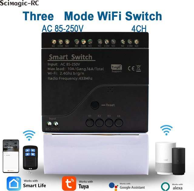 Tuya Smart WiFi 4-Kanal Relais Schalter Modul mit Dry Contact, Schwarz, kompatibel mit Alexa und Google Home - Bild 1
