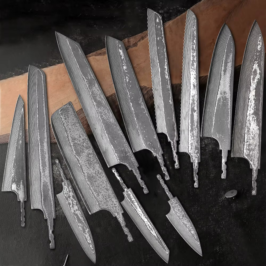 F.YOUNG DIY Damaskus Stahl Japanisches Kochmesser Rohling VG10 Full Tang geschmiedet in Silber - Bild 1