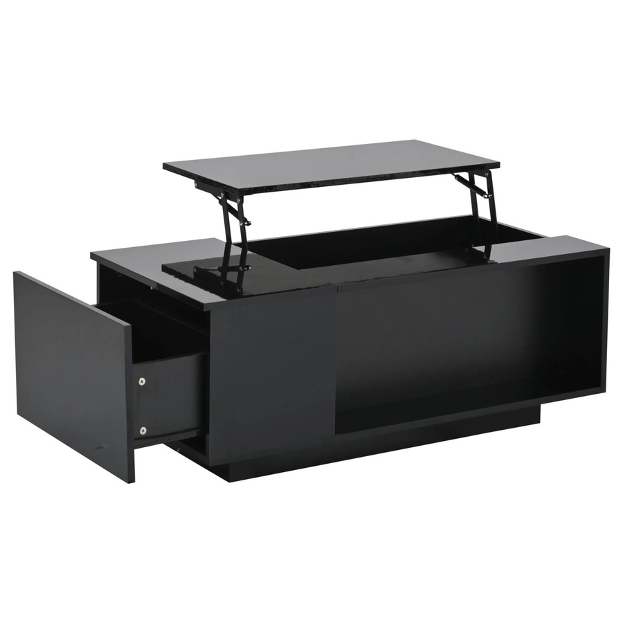 okwish Couchtisch höhenverstellbar mit LED-Licht und Schublade in Schwarz, B: 100 cm, T: 50 cm, H: 40 cm - Bild 2