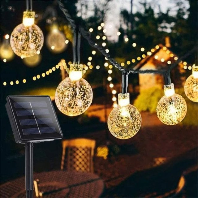 OKAL RED EAST Solar Lichterkette mit 200 LED Kristall Kugeln in Warmweiß, Wasserdichte Solar Girlande für Garten und Weihnachten, Transparent - Bild 1