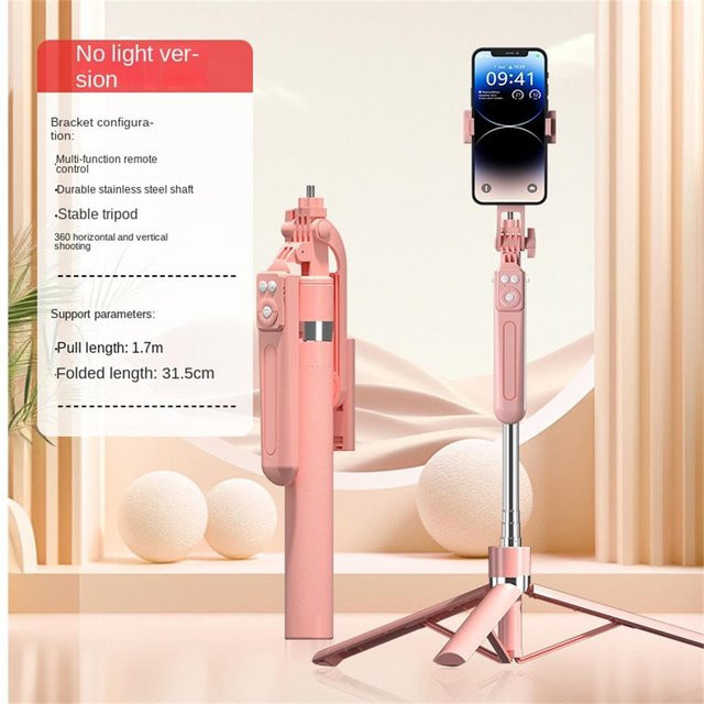 Xiaomi Selfie-Stick mit Bluetooth-LED-Fülllicht und ausziehbarem Stativ inklusive Fernauslöser für Android und iOS in Pink - Bild 1