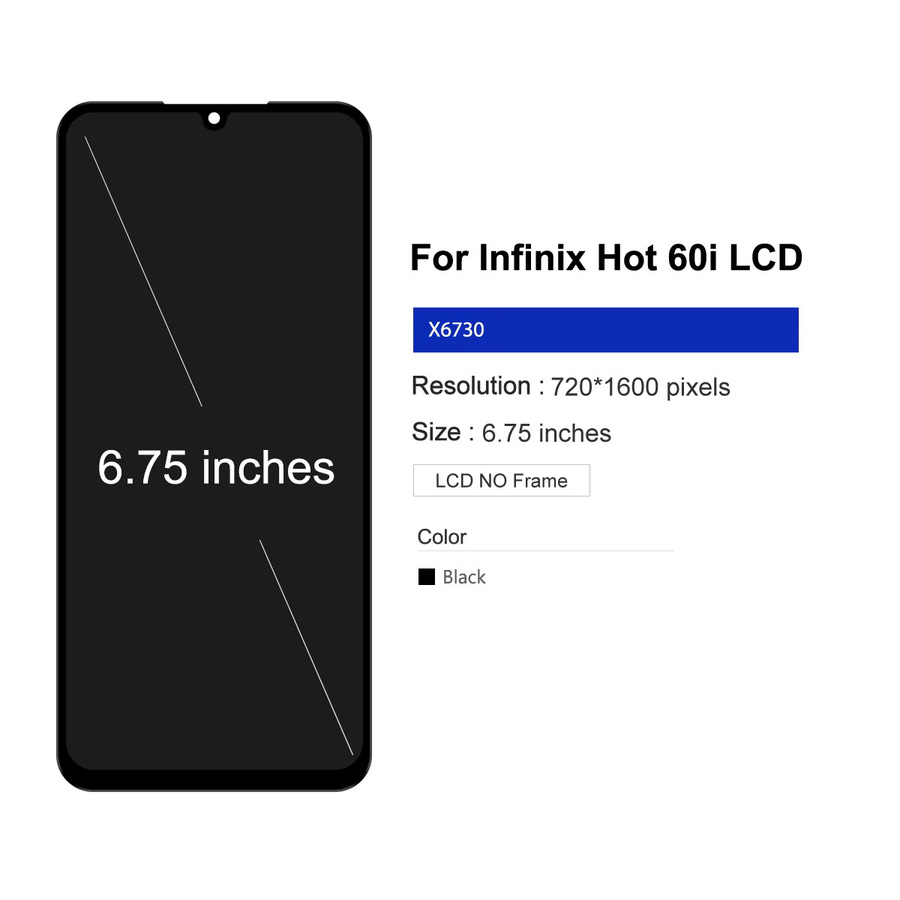 Infinix Hot 60i 5G LCD-Display Ersatzteil mit Touchscreen-Digitizer in Schwarz, 6,75 Zoll, Modell X6730 - Bild 2