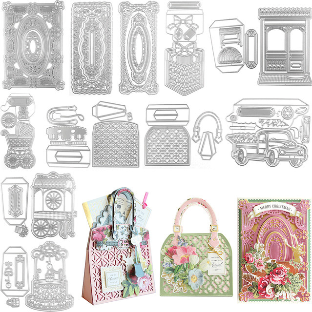 Vintage Frame Bag Truck Carriage Stanzformen aus Kohlenstoffstahl in Silber für Scrapbooking und DIY-Projekte - Bild 1