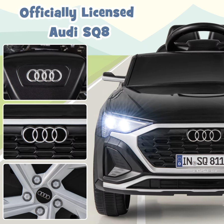 GOFLAME Kinder-Elektroauto Audi SQ8, 12 V Elektrofahrzeug mit Fernbedienung, Licht und Sound in Weiß oder Schwarz - Bild 4