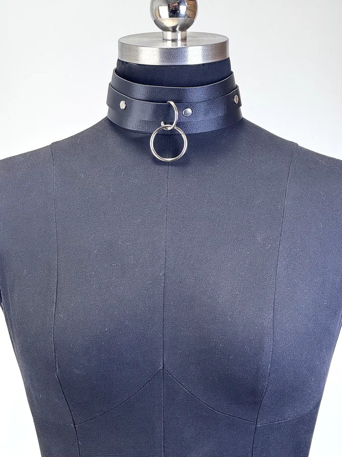 Halskette Choker, PU-Leder, Schwarz, Damen, mit O-Ring - Bild 3