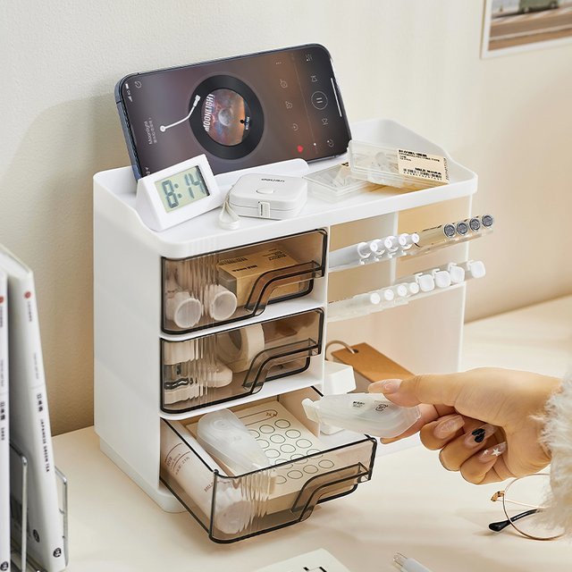 Mehrschichtige Desktop-Aufbewahrungsbox für Schreibwaren aus Kunststoff in Weiß - Bild 1