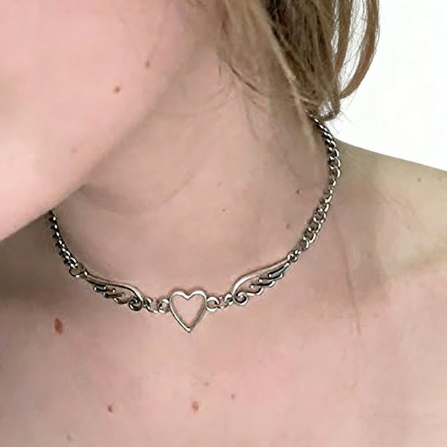 konminry Halskette, Hohle Herz Engelsflügel Charm, Gothic, Silber, Damen - Bild 1