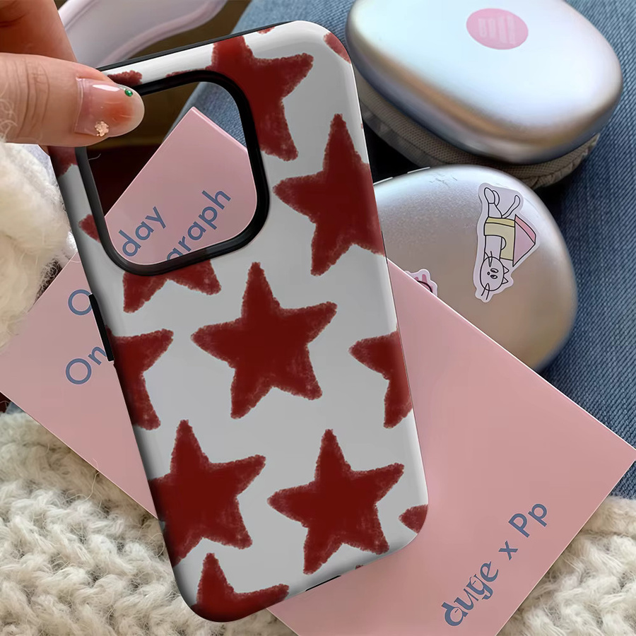 Handyhülle mit rotem Sternmuster für Apple iPhone 11 bis iPhone 17 Pro Max Plus mit doppelschichtiger Rückseite - Bild 5