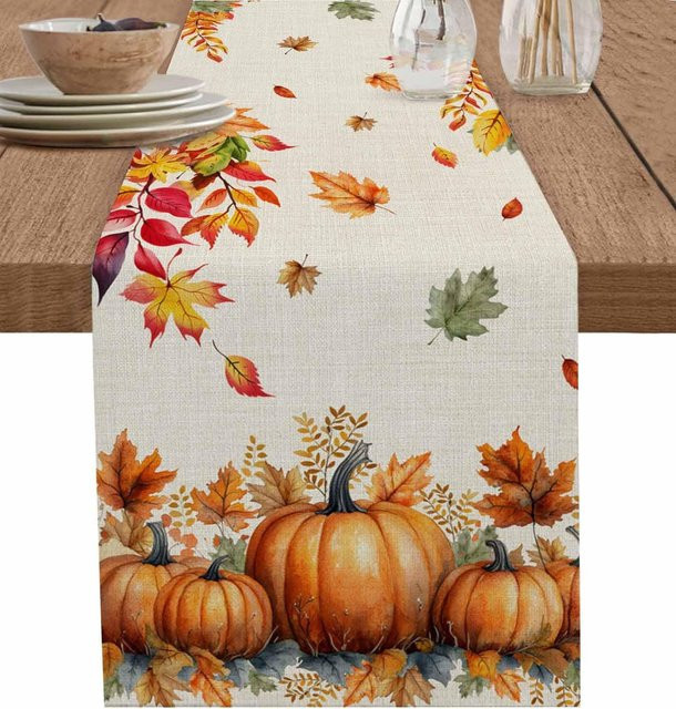JMG Household Supplies Tischläufer aus Leinen mit Herbst-Motiv in Beige, B/L: 33 x 150 cm - Bild 1