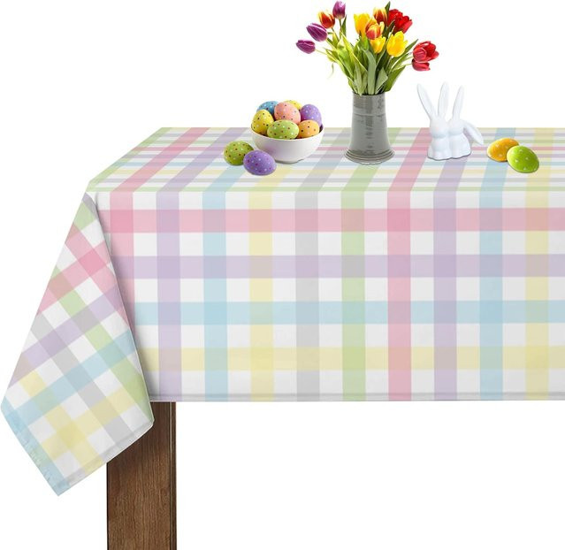 Wasserdichte rechteckige Tischdecke Beau Maison mit Frühlings-Aquarell Karo Muster in Multicolour, B: 140 cm, T: 180 cm - Bild 1