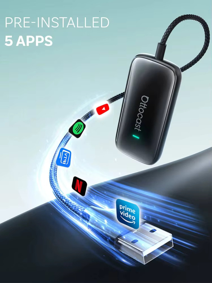 Ottocast Play2Video Ultra AI Box Wireless CarPlay und Android Auto Adapter mit YouTube, Netflix und IPTV in Schwarz - Bild 5