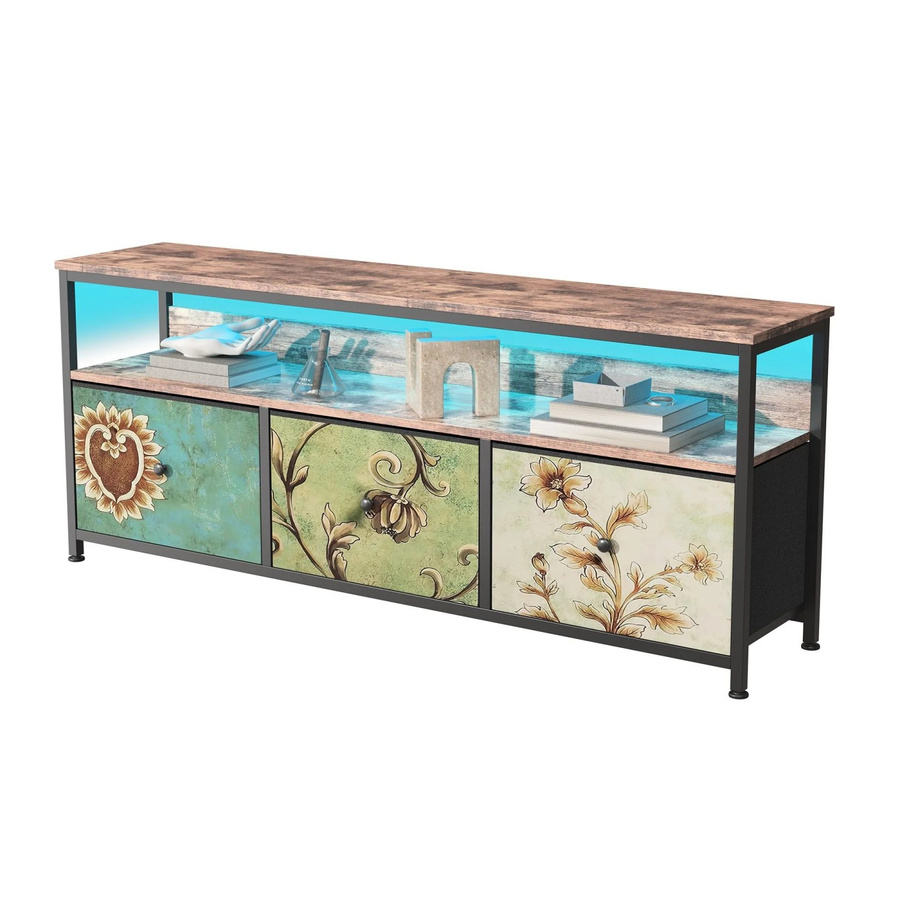 PXloue TV-Schrank mit verstellbarer LED-Beleuchtung und 3 Schubladen für dein Wohnzimmer, Farbe: Braun/Schwarz, B/T/H: 108 x 30 x 57 cm - Bild 2