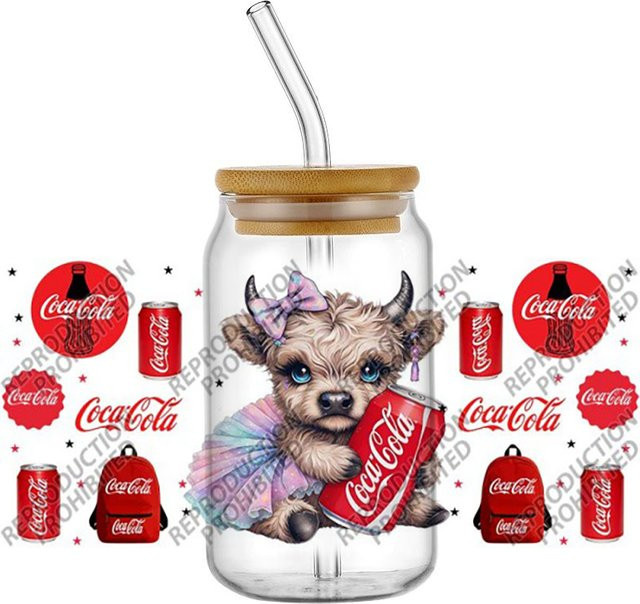 UV-DTF 3D-Transferaufkleber mit Highland-Cow-Motiv für Glasbecher und Dosen, Multicolor - Bild 1