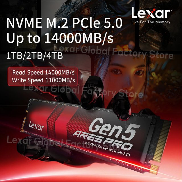 Lexar ARES PRO NVMe M.2 2280 PCIe 5.0 x4 SSD mit Lesegeschwindigkeiten bis zu 14000 MB/s für PC und PS5 - Bild 1