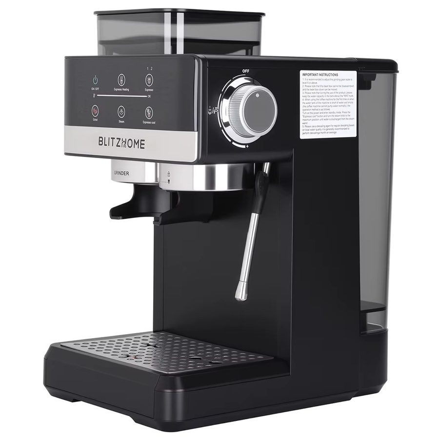 BlitzHome CM5520 Halbautomatische Espresso-Kaffeemaschine in Schwarz mit integriertem Mahlwerk, 1350W, 20 Bar und Touchscreen, 1,8l - Bild 2