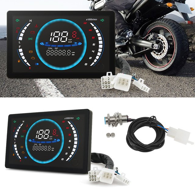 MAIMEIMI 12V Universal Digitales Motorrad Tacho Dashboard mit LED, RPM und Temperaturanzeige, Schwarz, für Honda EX5 - Bild 1
