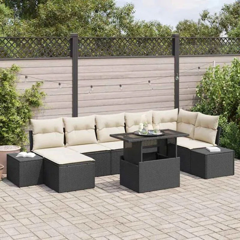 8-teiliges Garten Sofa Set aus Polyrattan in Schwarz und Beige von Vidaxl mit modernen Loungemöbeln - Bild 1