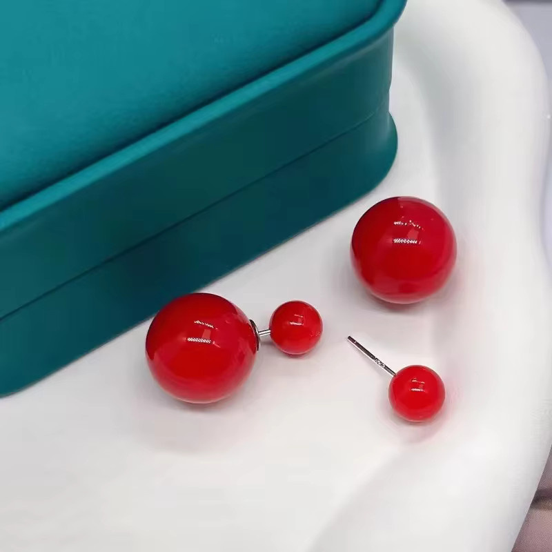 DAIZHEMEI Ohrstecker, Imitationsperlen, rot-weiß, Damen - Bild 3