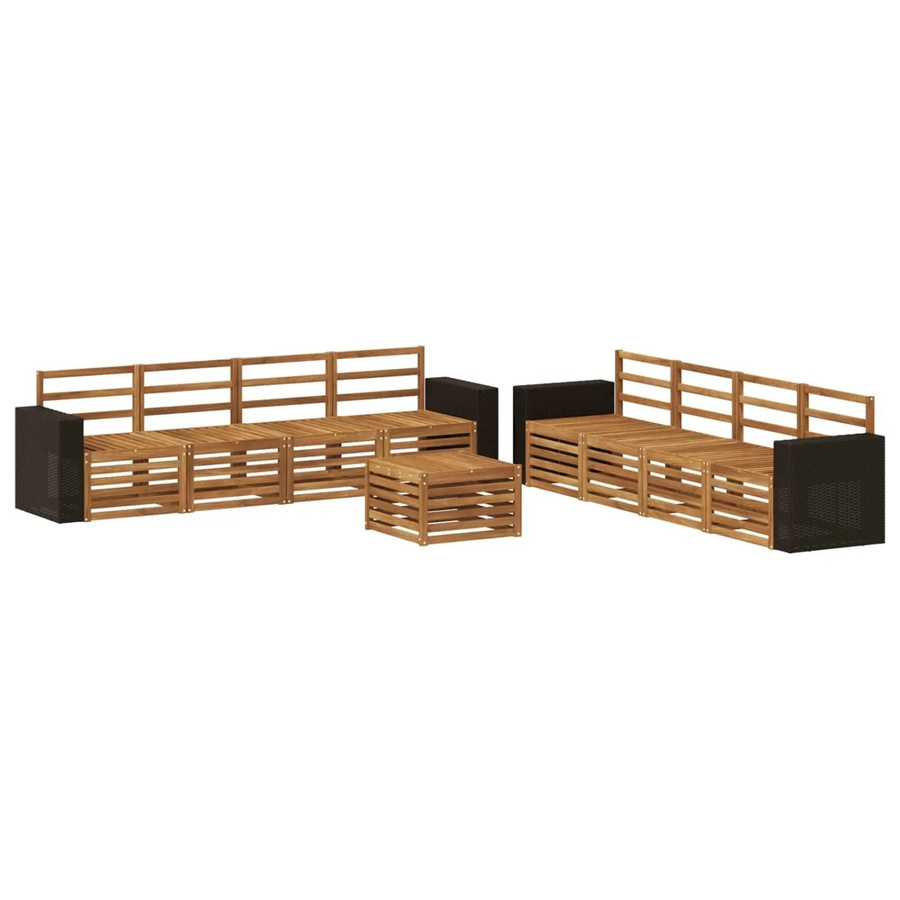 vidaXL Sofagarnitur aus Massivholz Akazie in Braun, 9-teiliges Set im modernen Latten-Design mit Armlehnen - Bild 2