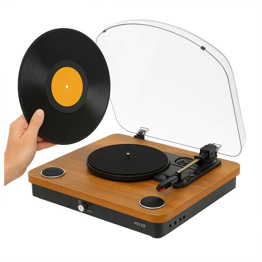 Adler Bluetooth und USB Plattenspieler in Braun mit Keramik-Inlay und RCA-Audioausgang für 7, 10 und 12 Zoll Schallplatten - Bild 2