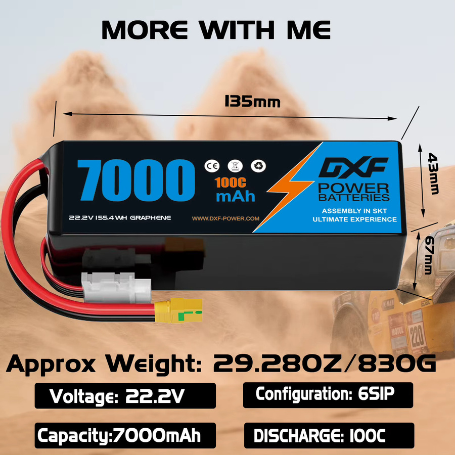 DXF LiPo Akku 7000mAh 6S 22,2V 100C mit EC5-Stecker SoftCase in Schwarz für RC Buggy Truggy Offroad und Flugzeuge - Bild 3